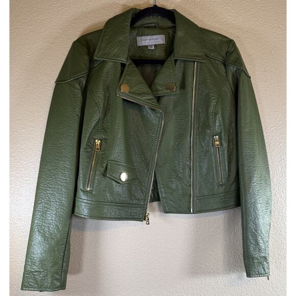 Marc New York Size Small Vegan Leather Moto Jacket Green Gold Hardware - Picture 1 of 7